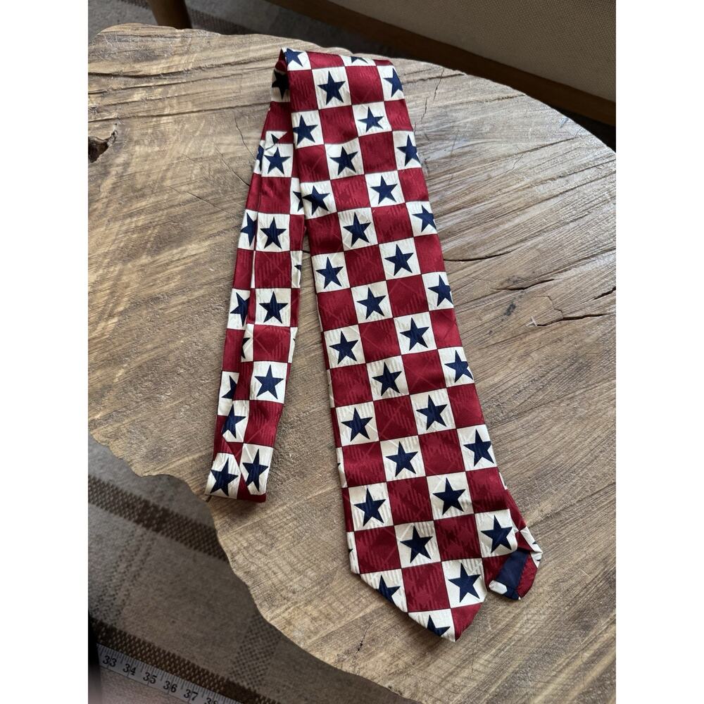 Vintage Structure Patriotic Star Checkered Silk Tie Red White Blue 5” USA